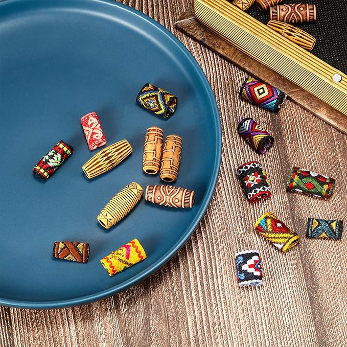 Perles de dreadlocks et Bijoux de Cheveux en tissu ou en bois