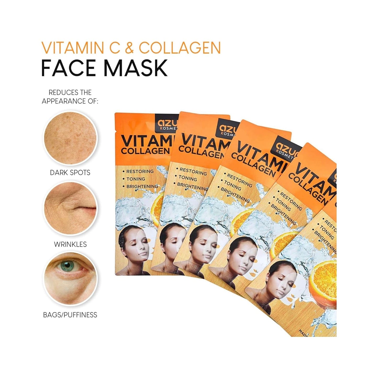 Masque facial hydratant à la vitamine C et au collagène - Anti-âge, raffermissant et éclaircissant