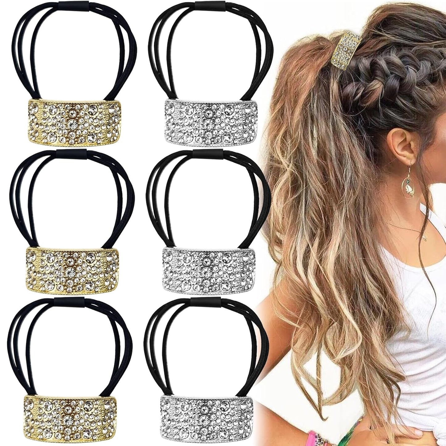 Élastiques à cheveux décoratifs et barrettes en strass