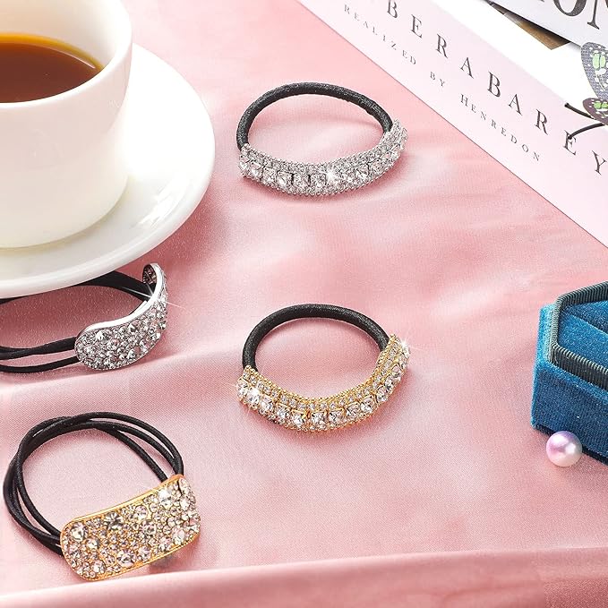 Élastiques à cheveux décoratifs et barrettes en strass