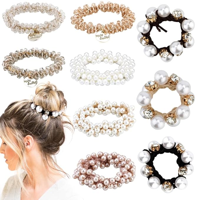 Élastiques à Cheveux et Bracelets Cristal et Perles, 2-en-1, Fait Main