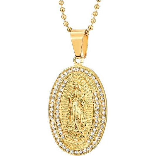 Médaille Miraculeuse Notre Dame de Guadalupe, Pendentif Collier avec Zircons